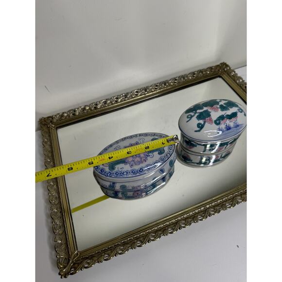 Set of Two Vintage Oval Chinese Oriental Porcelain Trinket Box/jewelry Box Kitsc - Picture 7 of 10